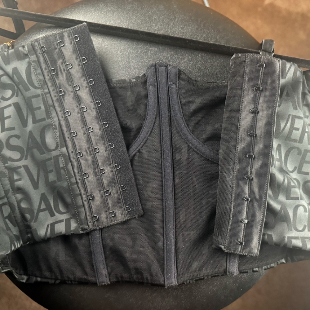 Versace Logomania satin bustier top in black - Picture 4 of 5